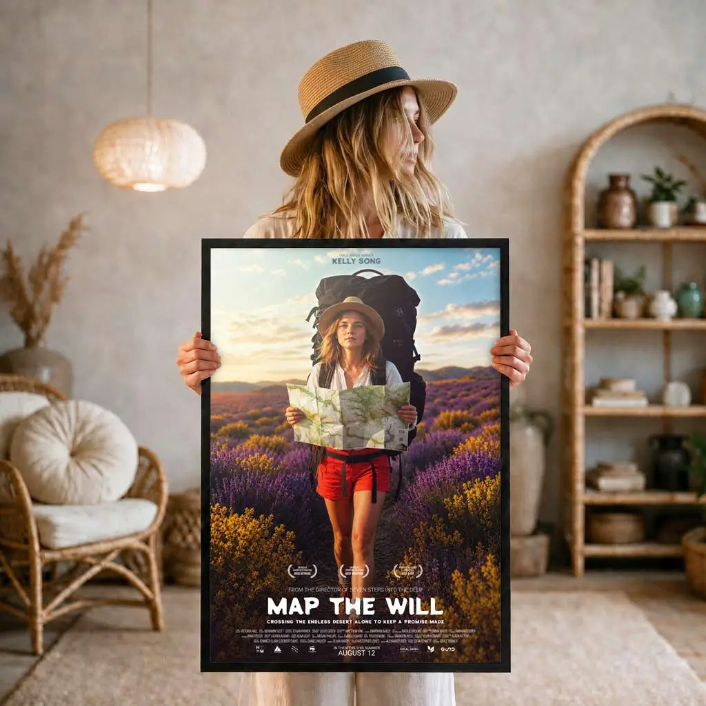 Custom film poster that she holds in her hands