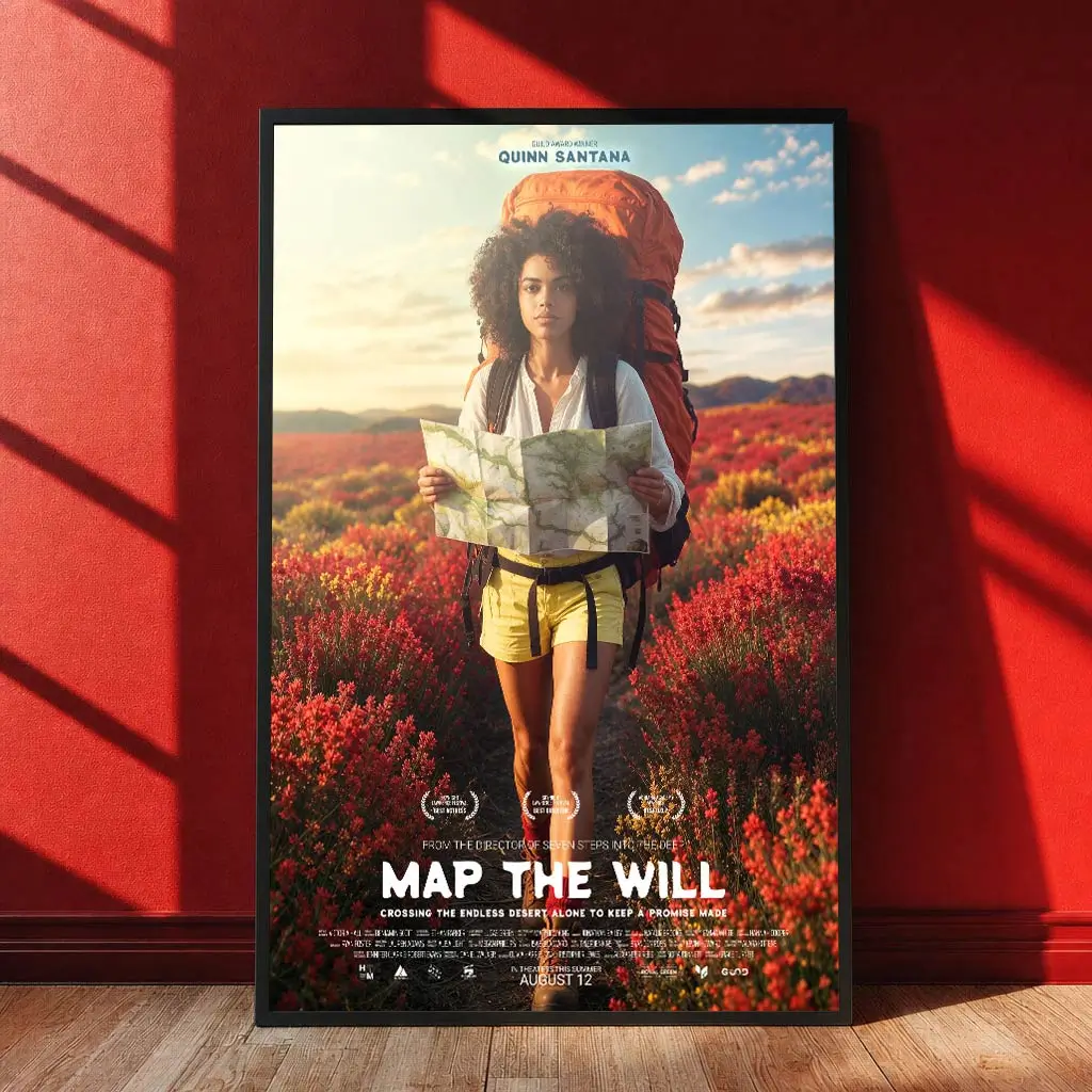 Custom movie poster for her standing on the floor in a stylish room