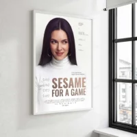 Female movie poster leaning at an angle in a contemporary room