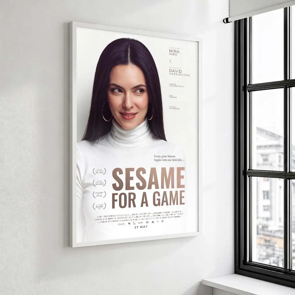 Female movie poster leaning at an angle in a contemporary room