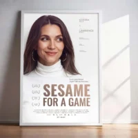 Personalized movie poster standing on the floor in a playful interior
