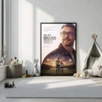 Custom movie poster standing on the floor in a stylish interior
