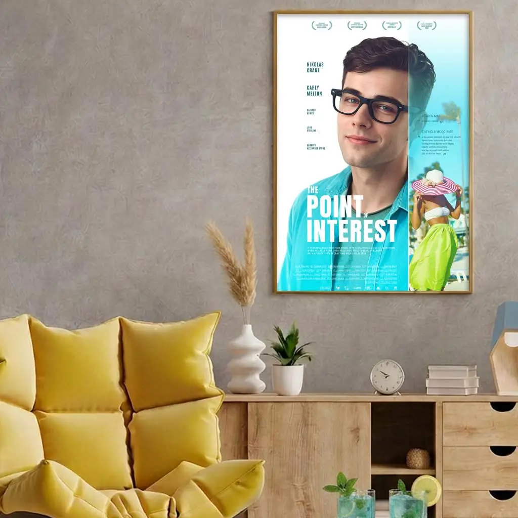 Colorful romantic poster hanging above the table in a modern living room