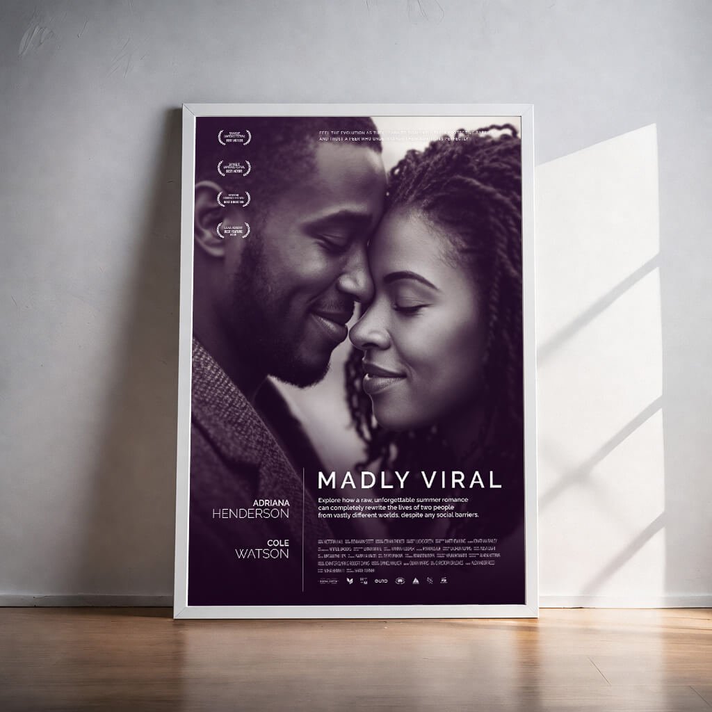 Personalized couple wall art standing on the floor in a stylish room