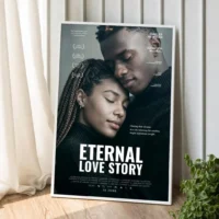 Personalized couple poster standing on the floor in a stylish room
