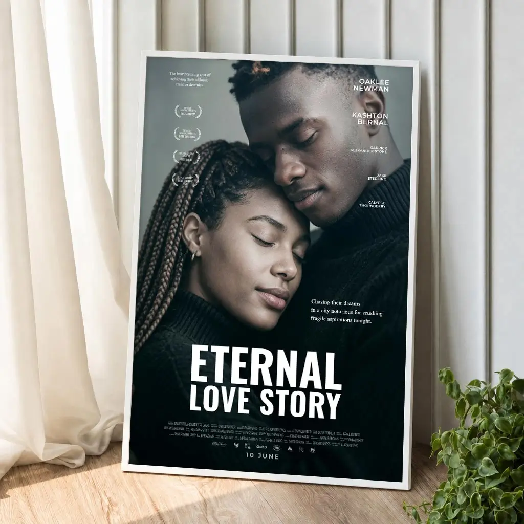 Personalized couple poster standing on the floor in a stylish room