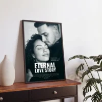 Personalized couple poster standing on the table in a stylish room