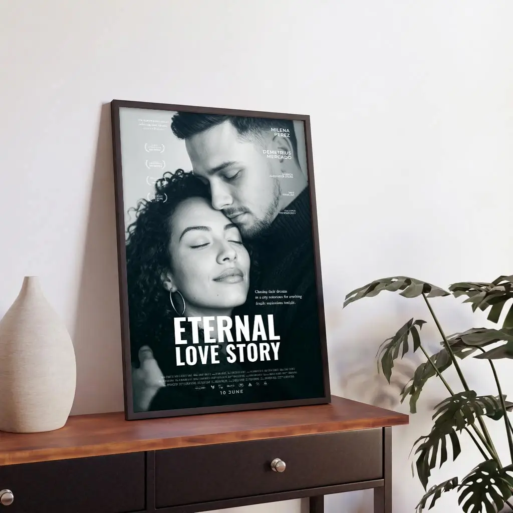 Personalized couple poster standing on the table in a stylish room