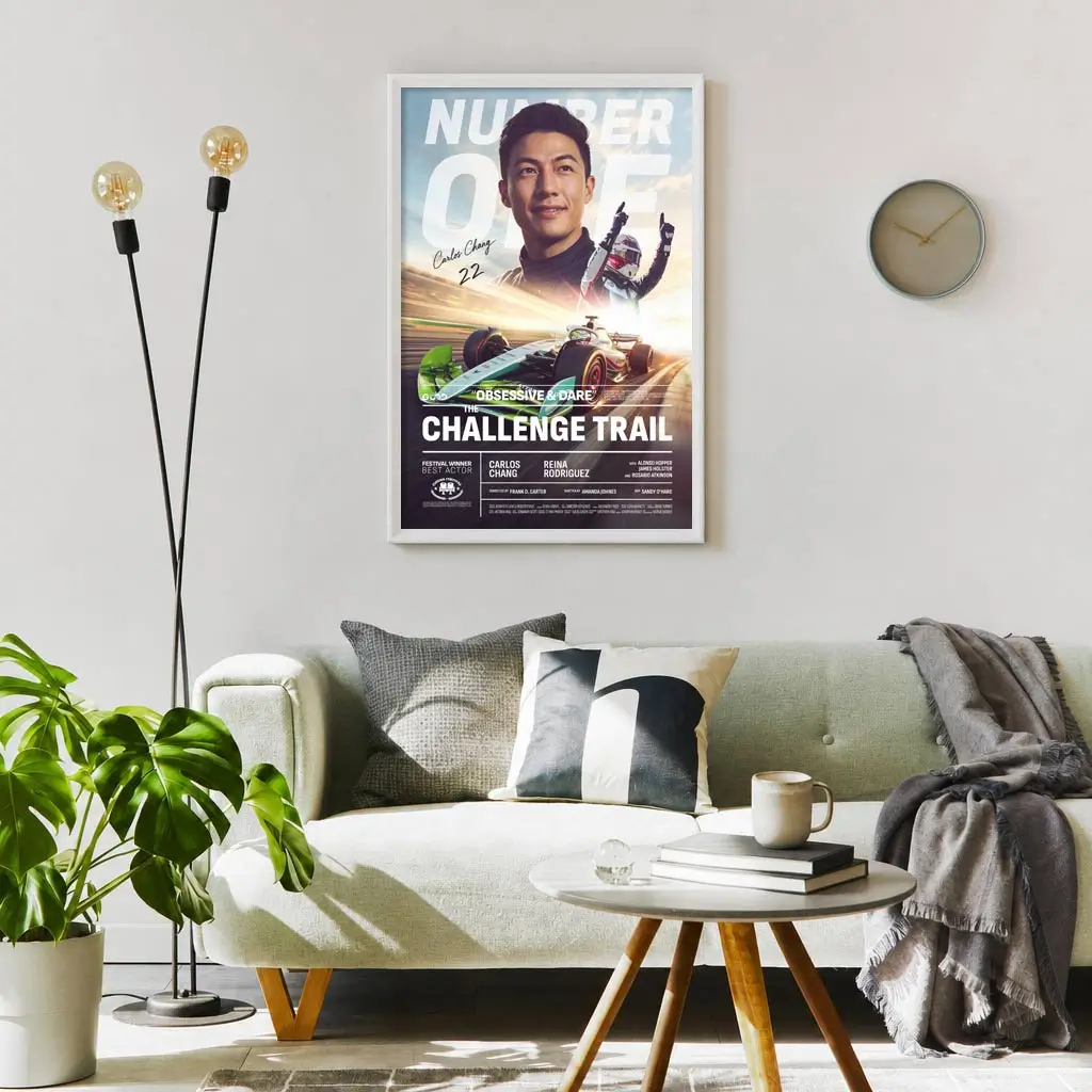 Formula 1 inspired film poster displayed front-facing on a wall
