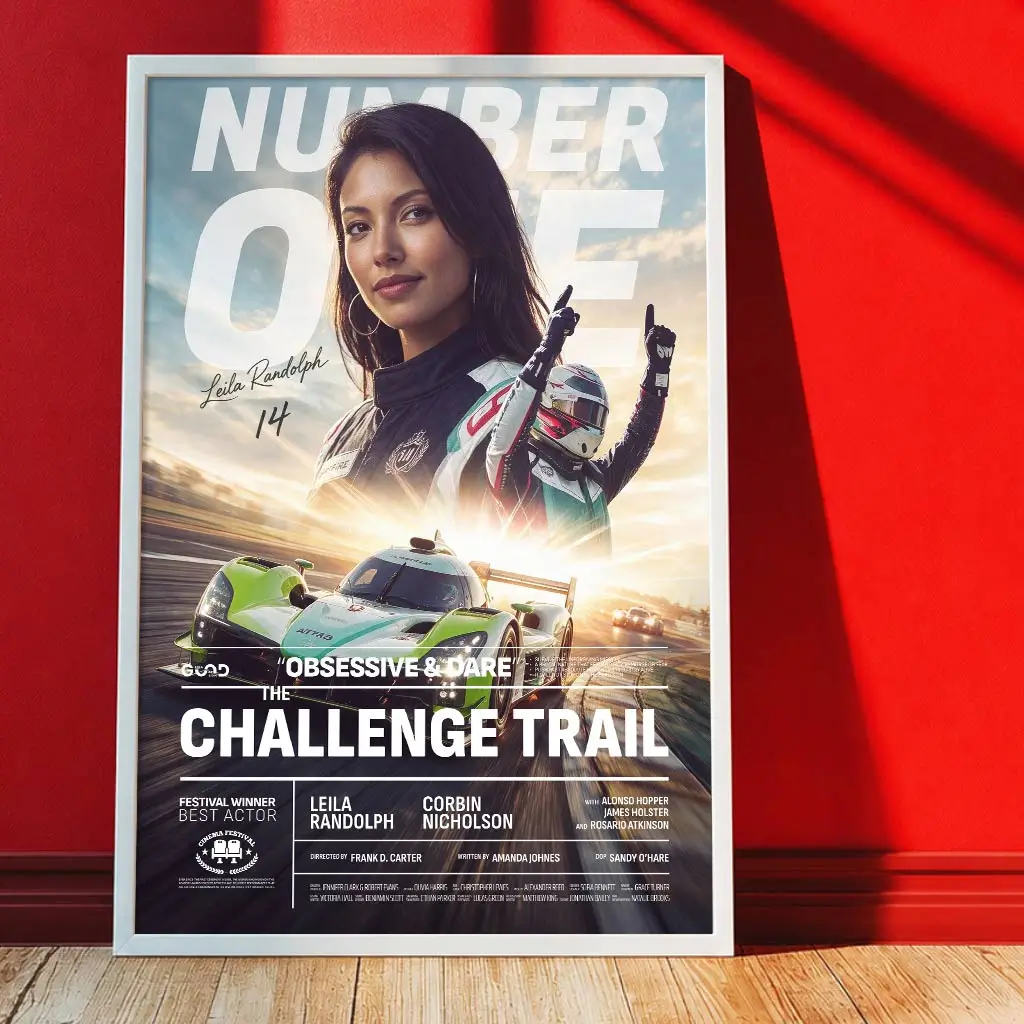 Personalized sport poster standing on the floor in a stylish room