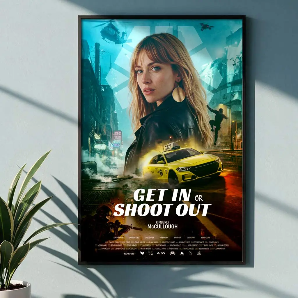 Cinematic film poster for her displayed front-facing on a wall