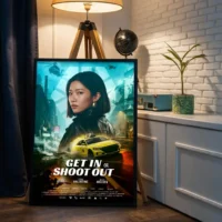 Personalized movie artwork standing on the floor in a stylish interior